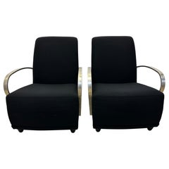 Schwarze Art-Déco-Revival-Loungesessel mit Stahlarmlehnen von Directional – ein Paar