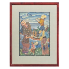 Paul Shimon Judaica Folk Art Gouache on Paper