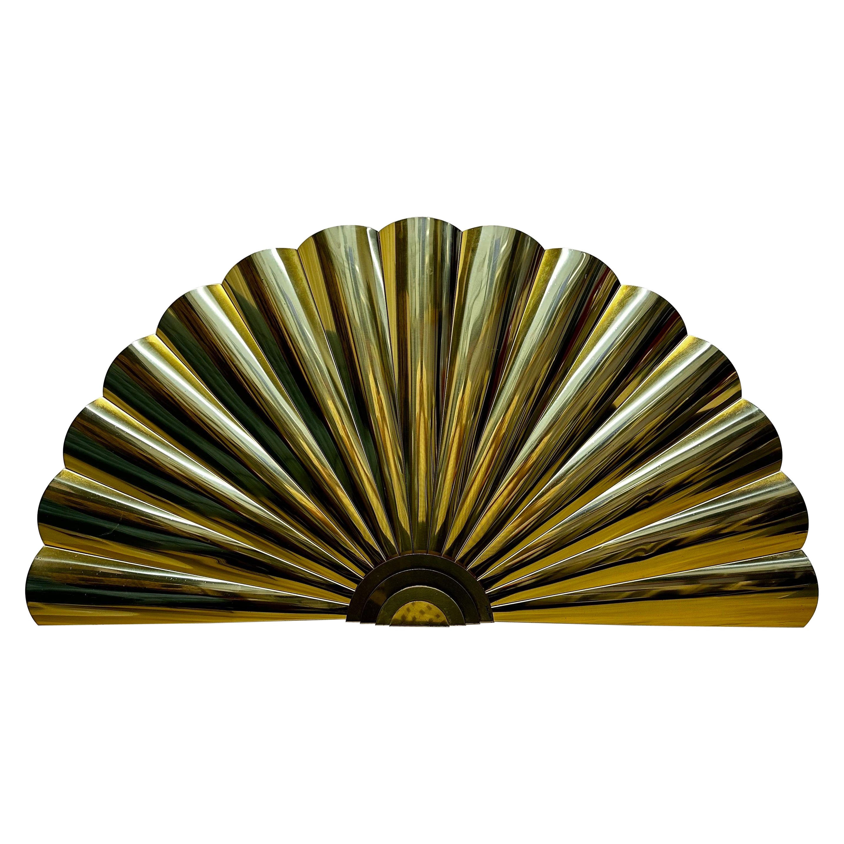 Curtis Jere Artisan House Large Brass Fan Wall Sculpture, 1989 For Sale