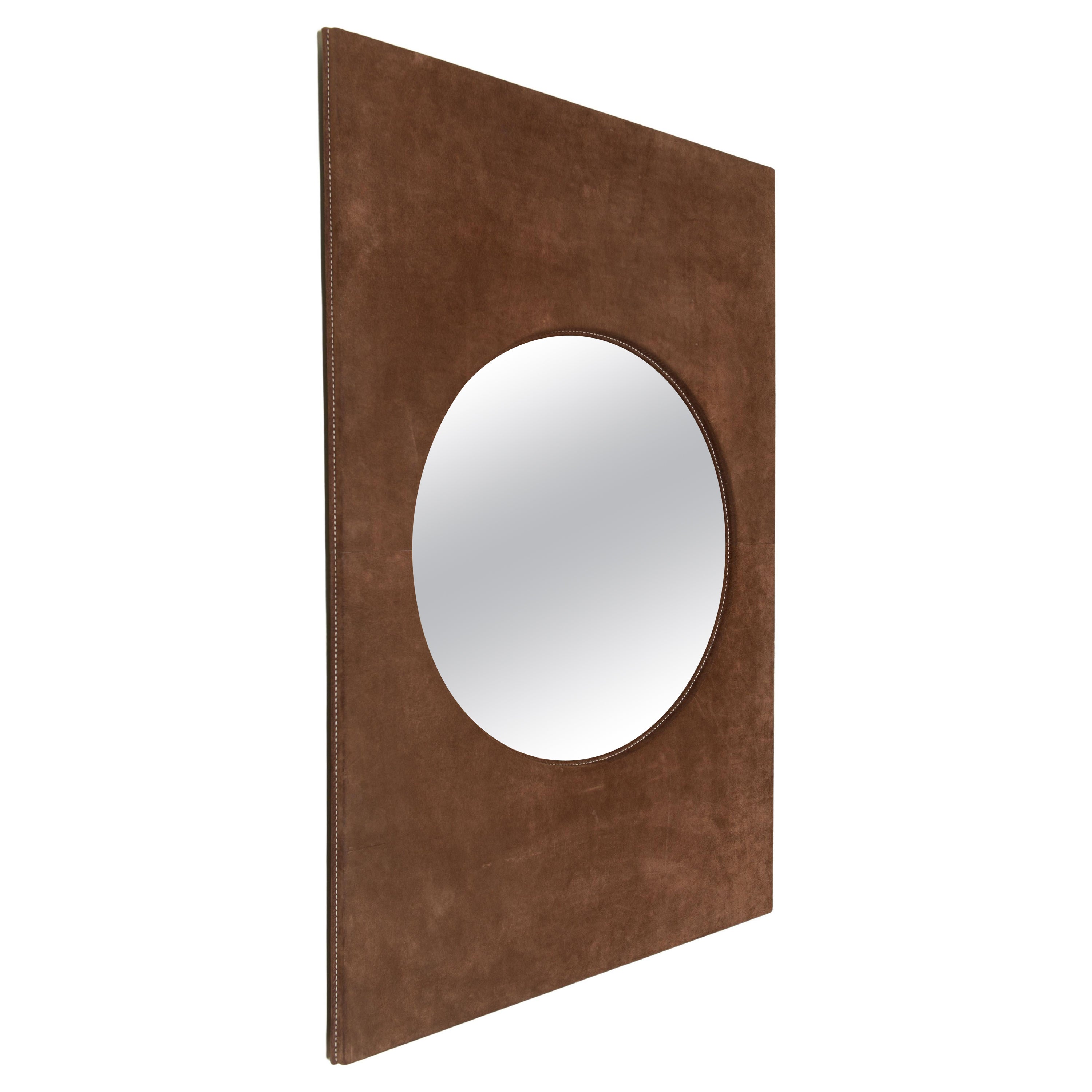 1970s Suede Wrapped Rectangular Frame Mirror