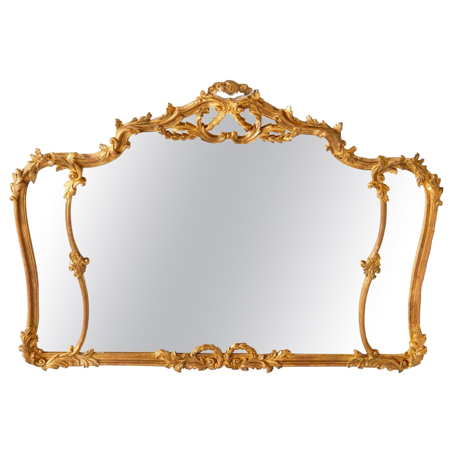 Large Vintage Italian Rococo Style Giltwood Mirror