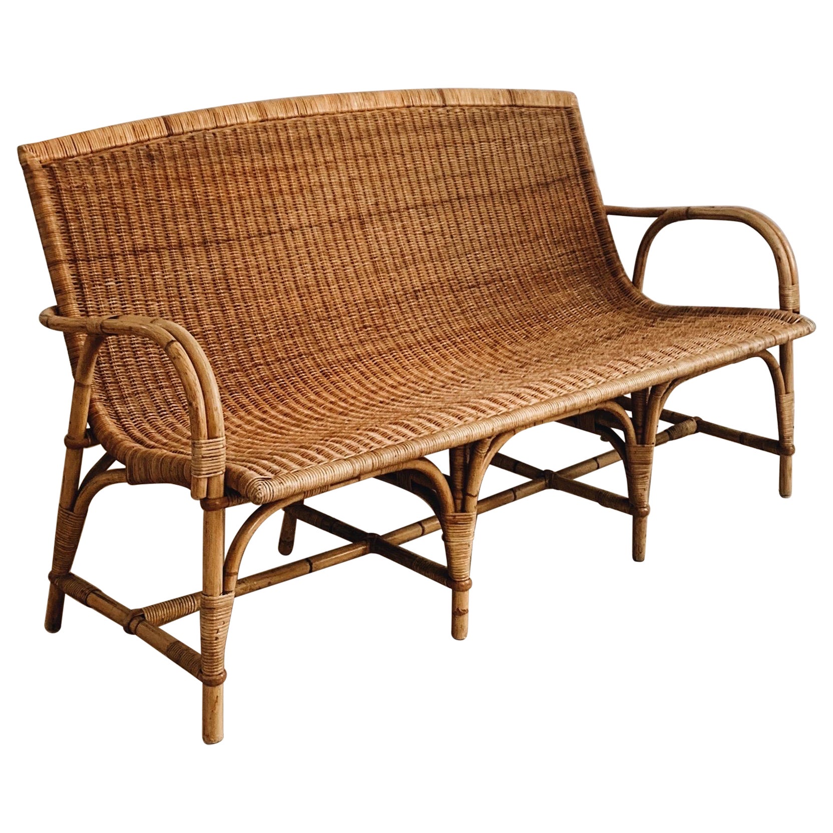 Danish wicker bench from the 1940’s - attributed Robert Wengler.   For Sale