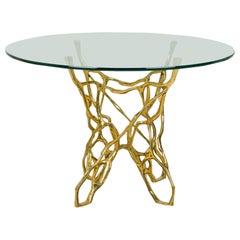 "Catarina" American-Style Bronze Biomorphic Dining Table with Circular Glass Top