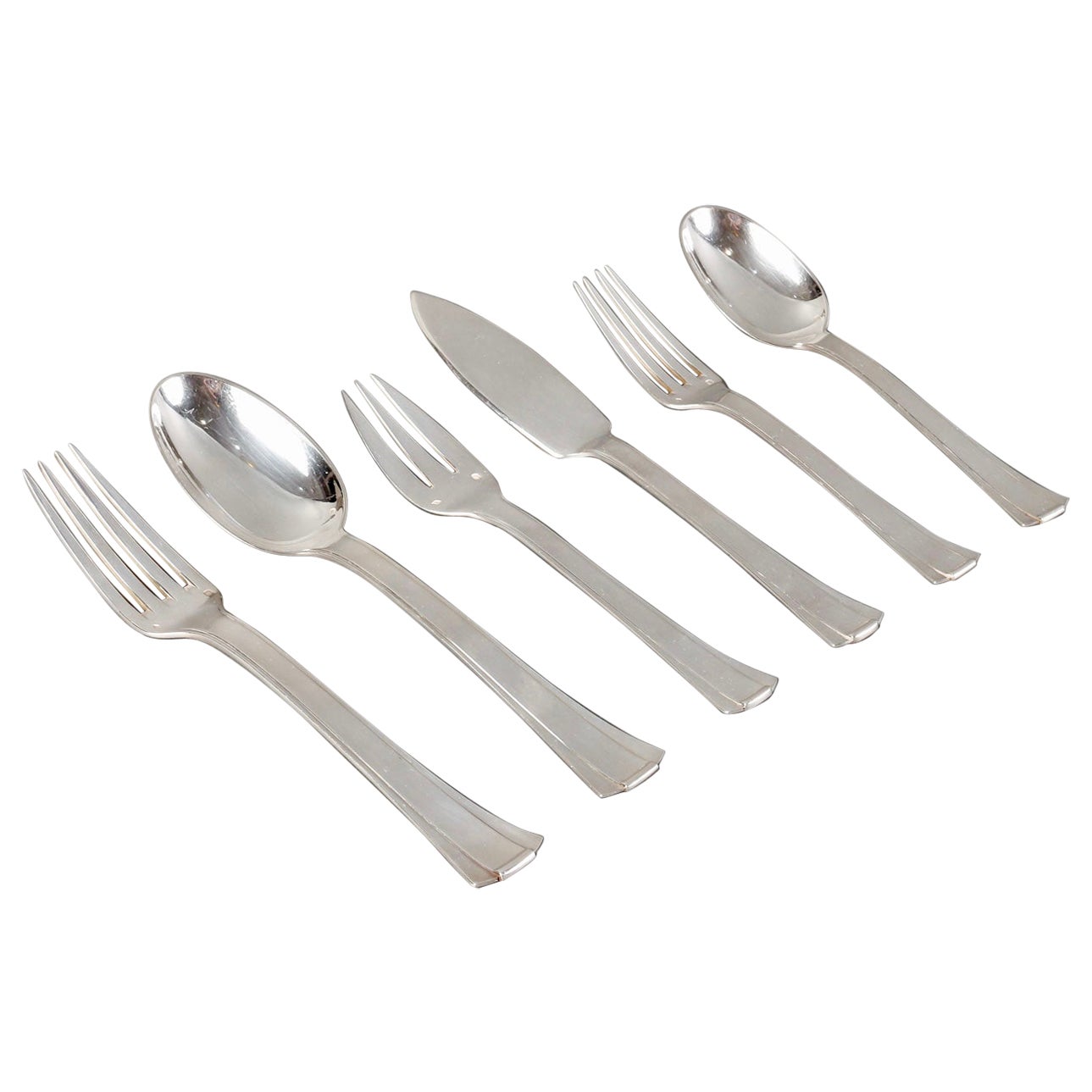 Jean E Puiforcat Cutlery Flatware Set Art Deco Papyrus Sterling Silver 60 Pieces