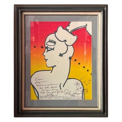 Vintage Peter Max Hand Signed Female Profile Lithograph, Circa 1978