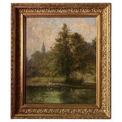 19e siècle, English School Landscape O/C "Salisbury Cathedral" (cathédrale de Salisbury)