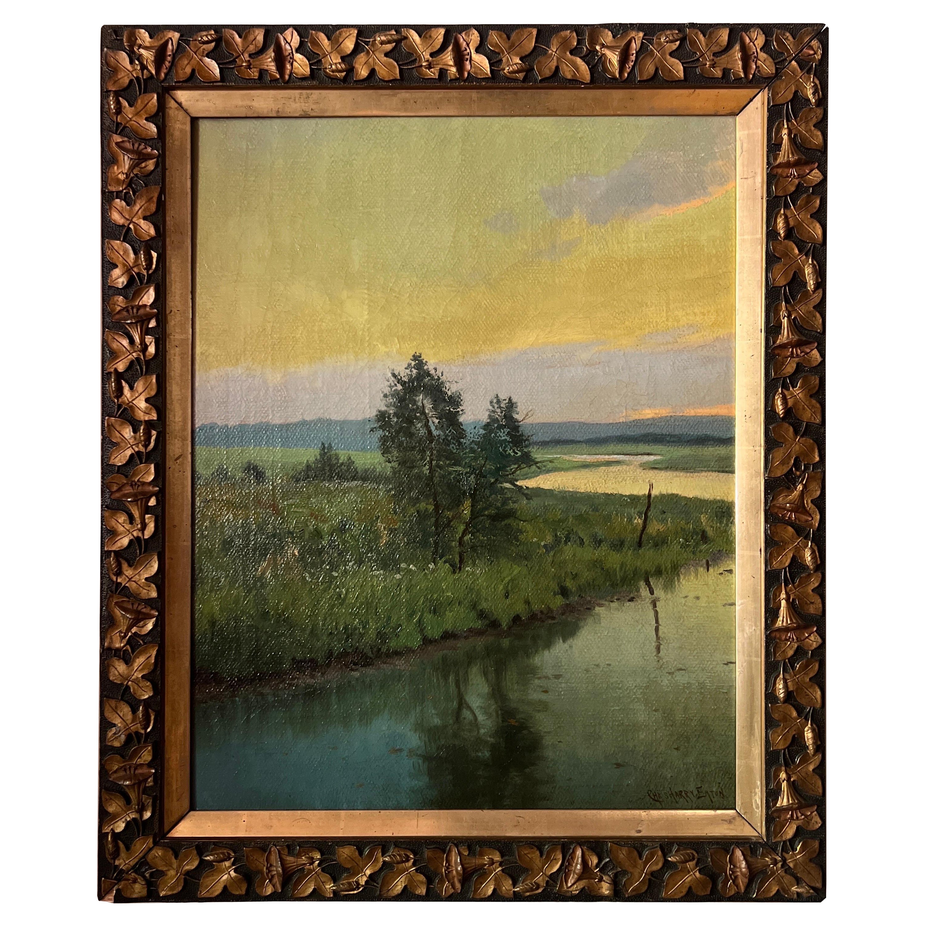 Charles Harry Eaton (American, 1850-1901) "Marsh Landscape" Period Frame O/C For Sale