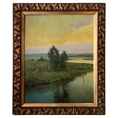 Antique Charles Harry Eaton (American, 1850-1901) "Marsh Landscape" Period Frame O/C