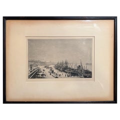 Maxime Lalanne "Rade de Bordeaux" aguafuerte original C. 1868