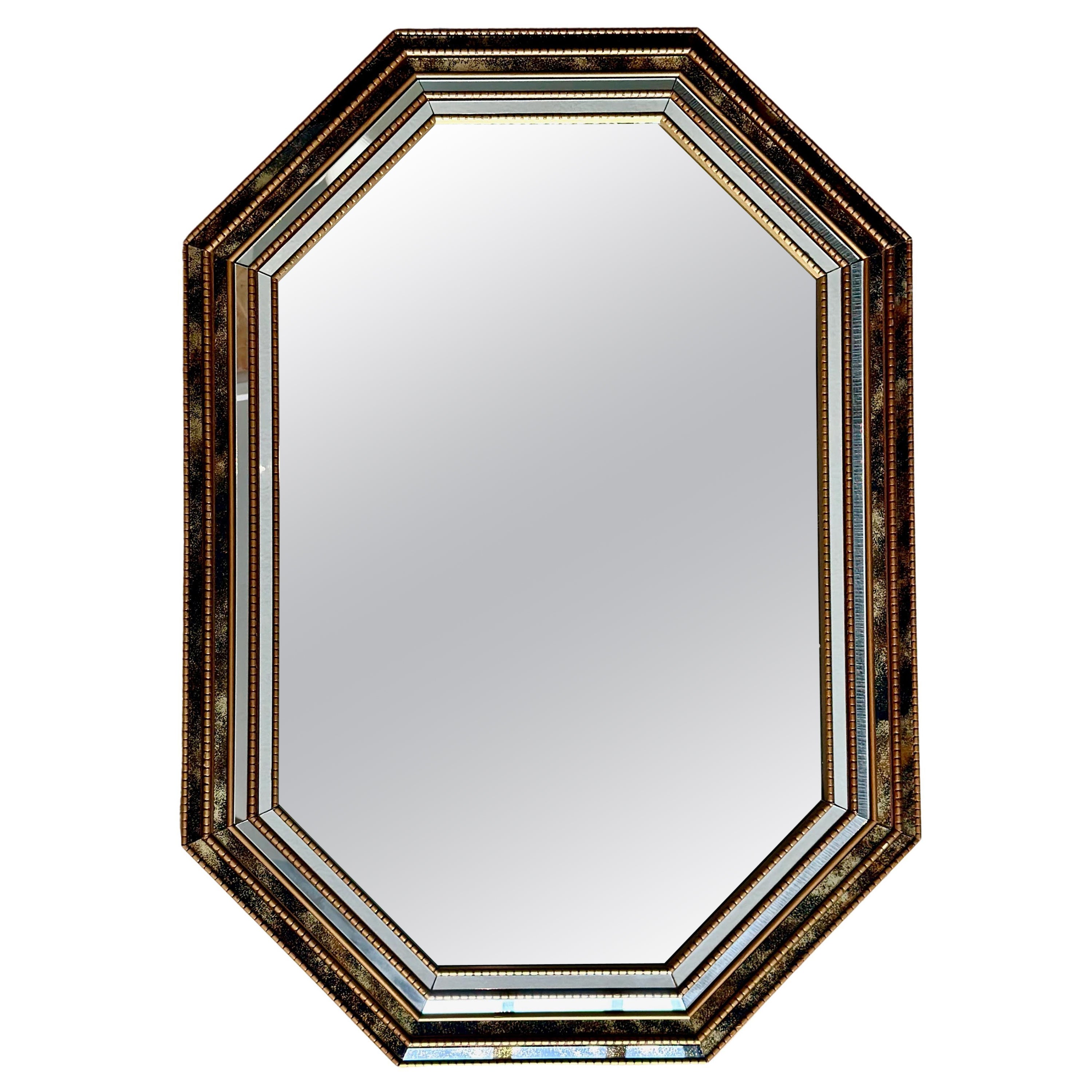 Venetian Hexagon Giltwood Gold Vain Wall Mirror For Sale