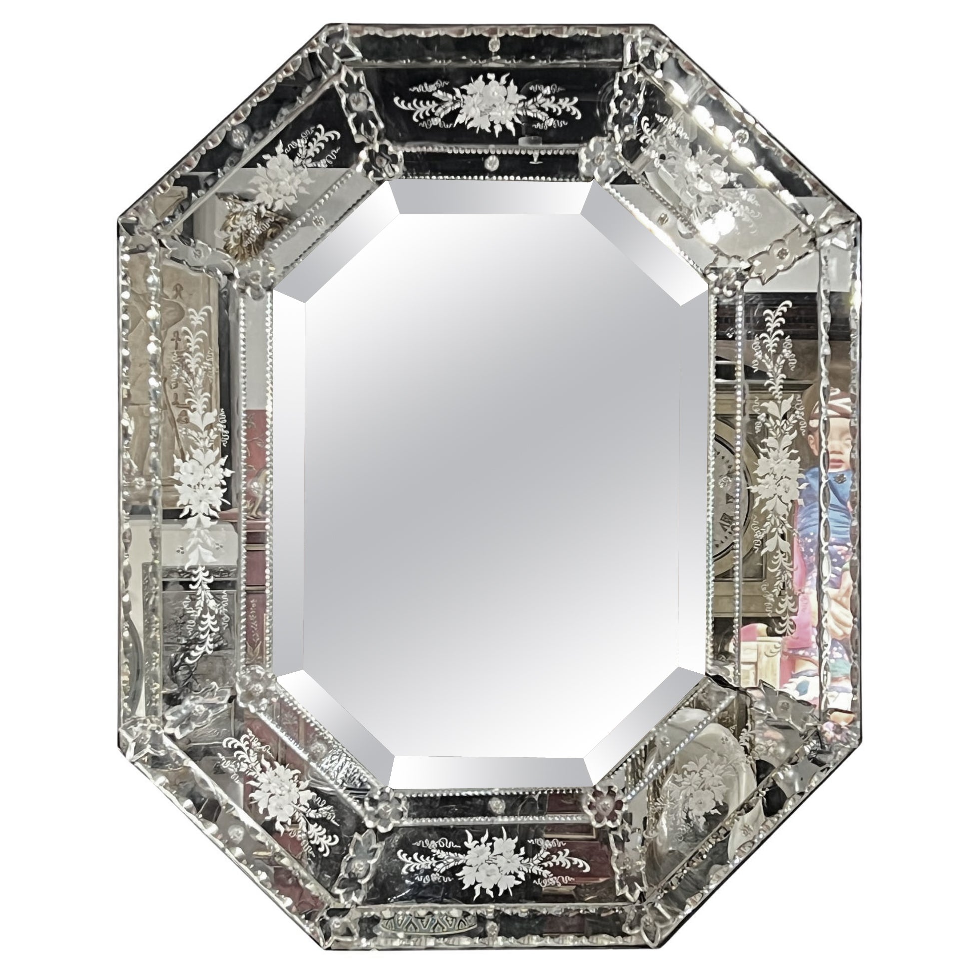 Vintage Venetian Octagonal Shaped Wall Mirror For Sale