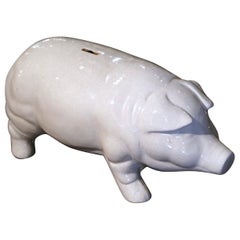 Midcentury French Faience Piggy Bank Sculpture from Normandy