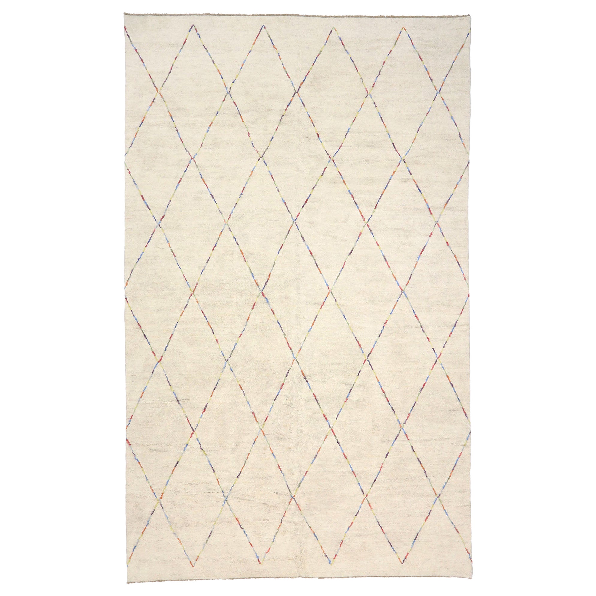 Oversized Neutral Moroccan Rug, Minimalist Bohemian Meets Cozy & Cohesive For Sale