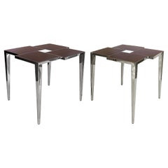 Theodore Alexander Wood, Marble, Stainless Side Tables, Pair