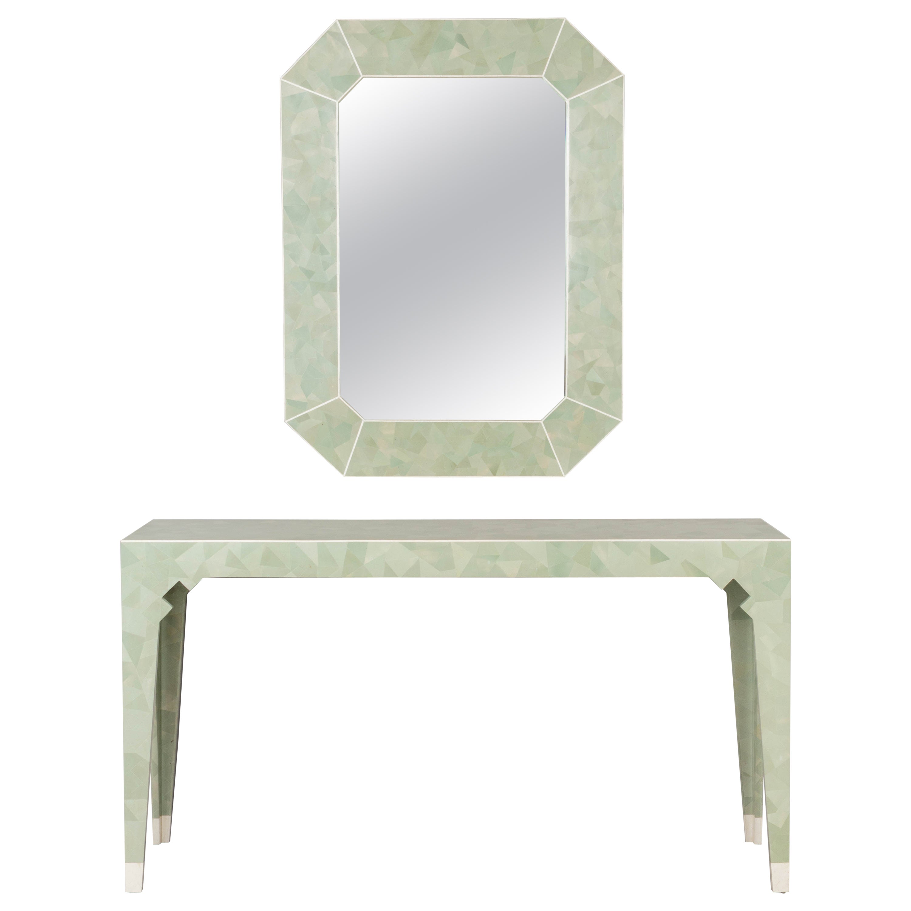Oggetti Tessellated Stone Console Table & Mirror For Sale
