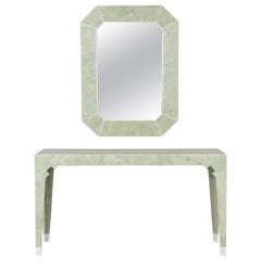Used Oggetti Tessellated Stone Console Table & Mirror