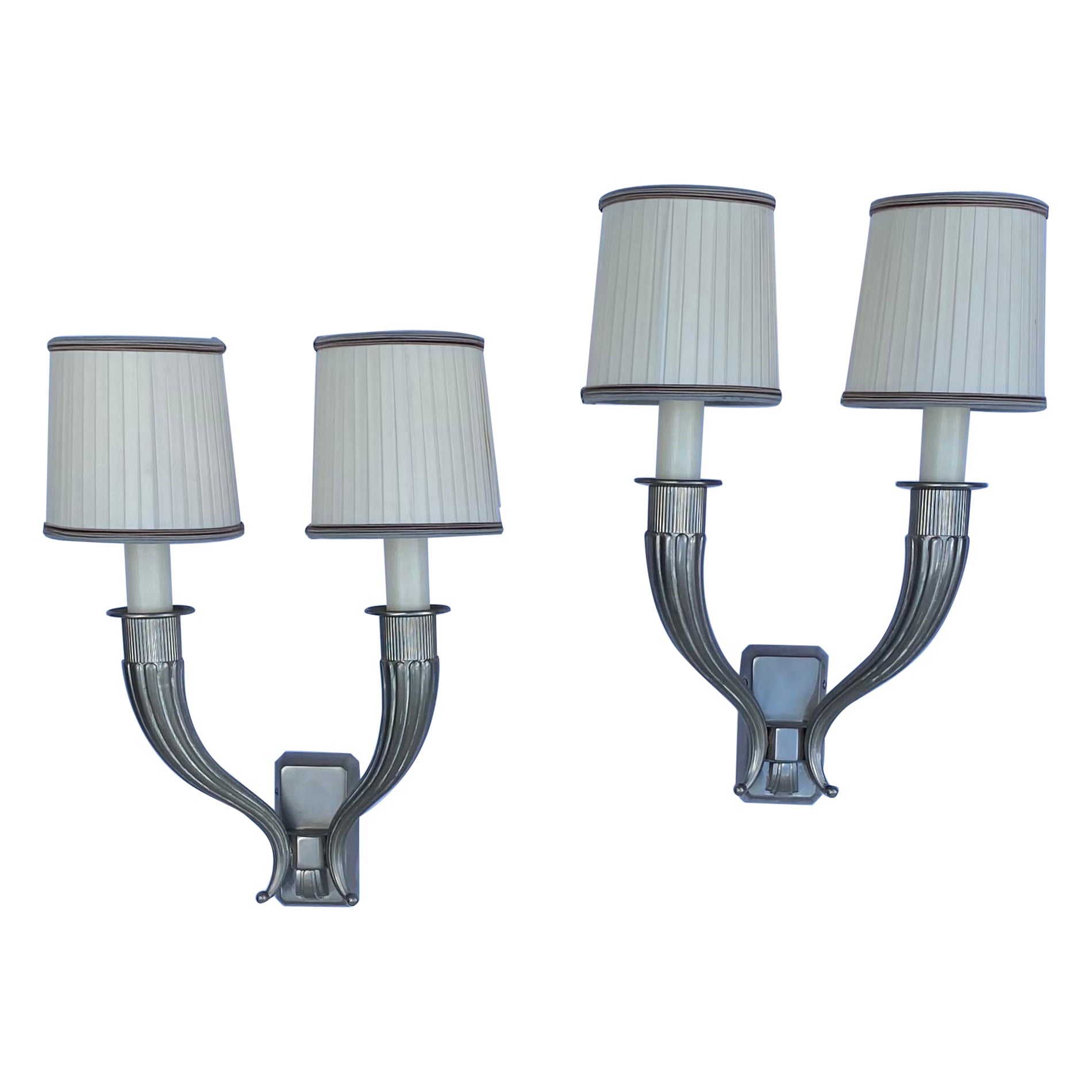 French Art Deco Jacques Ruhlmann Style Silver Wall Sconces, George V Hotel Paris For Sale