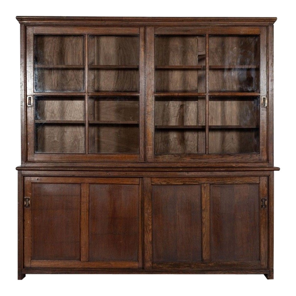 Large 19thC English Oak Glazed Housekeepers Cabinet For Sale