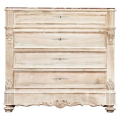 Commode française du 19ème siècle en marbre de bois fruitier blanchi