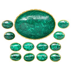Neo-Classical Style Malachite & Bronze Serving Bowl Set - Platter / Dishes -S/13