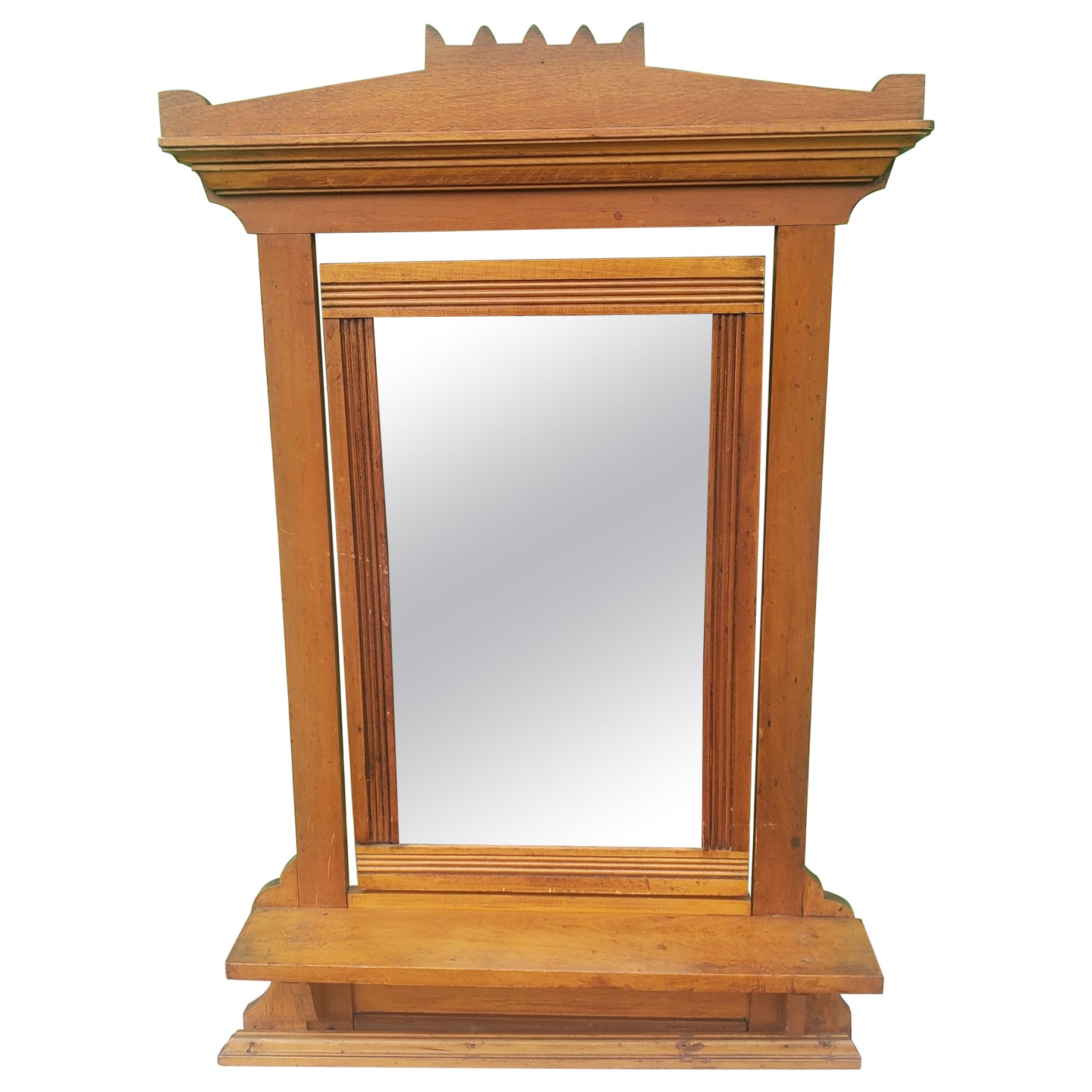 19th Century Victorian Maple Framed Wall Shaving Mirror