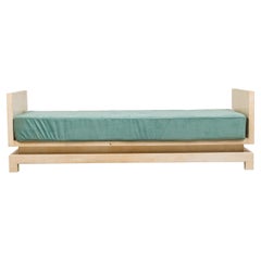 Mid-Century American Parchment and Teal Upholstered Daybed Manner of Samuel Marx