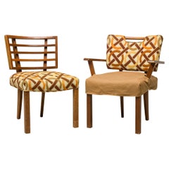 Ensemble de 6 chaises de salle à manger tapissées géométriques américaines du milieu du siècle de Paul Laszlo