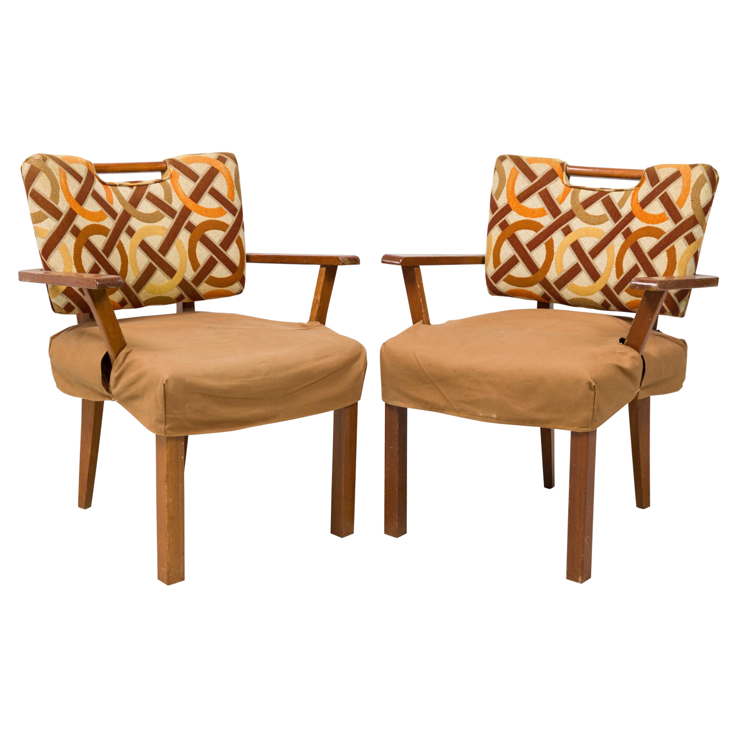 Pair of Paul Laszlo Mid-Century American Geometric Upholstered Armchairs For Sale