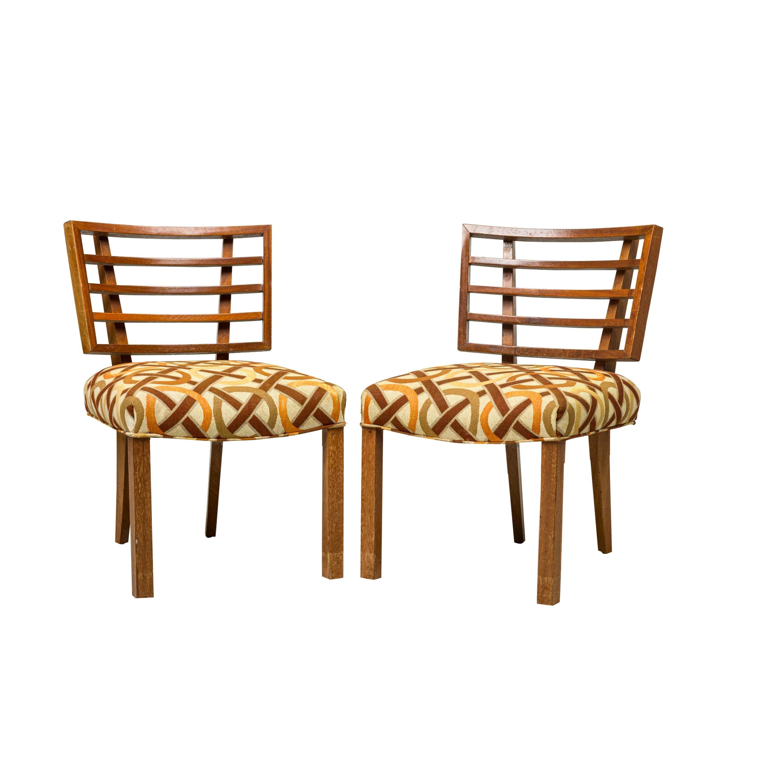 Paul Laszlo ensemble de 4 chaises de salle à manger/d'appoint tapissées de motifs géométriques américains