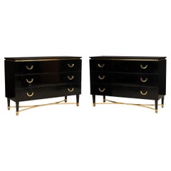 Vintage Pair of Continental Ebonized Wood & Bronze Mounted Dressers (Manner of Gucci)