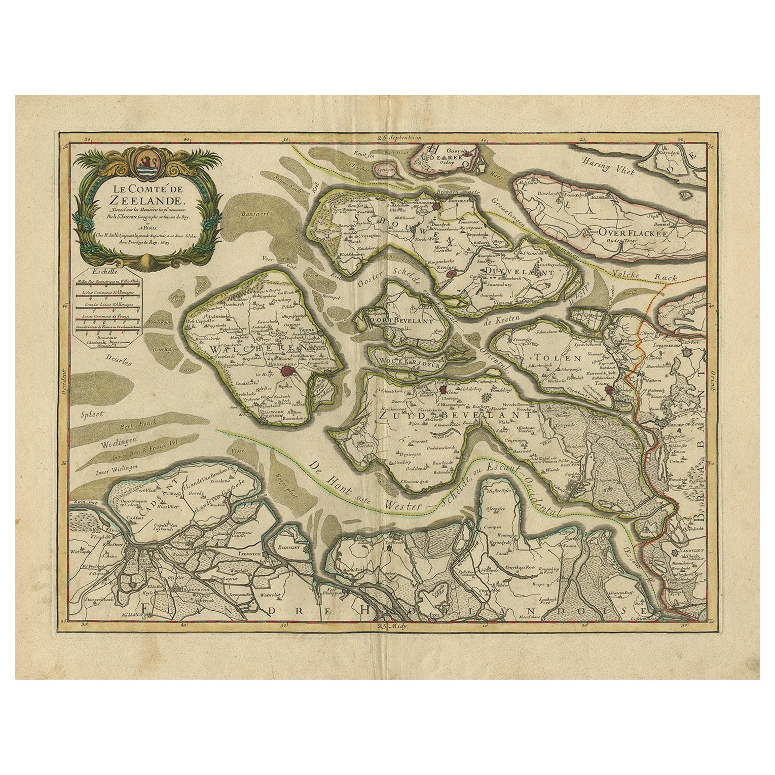 Antique Map of Zeeland, The Netherlands, by Jaillot, 1693 For Sale