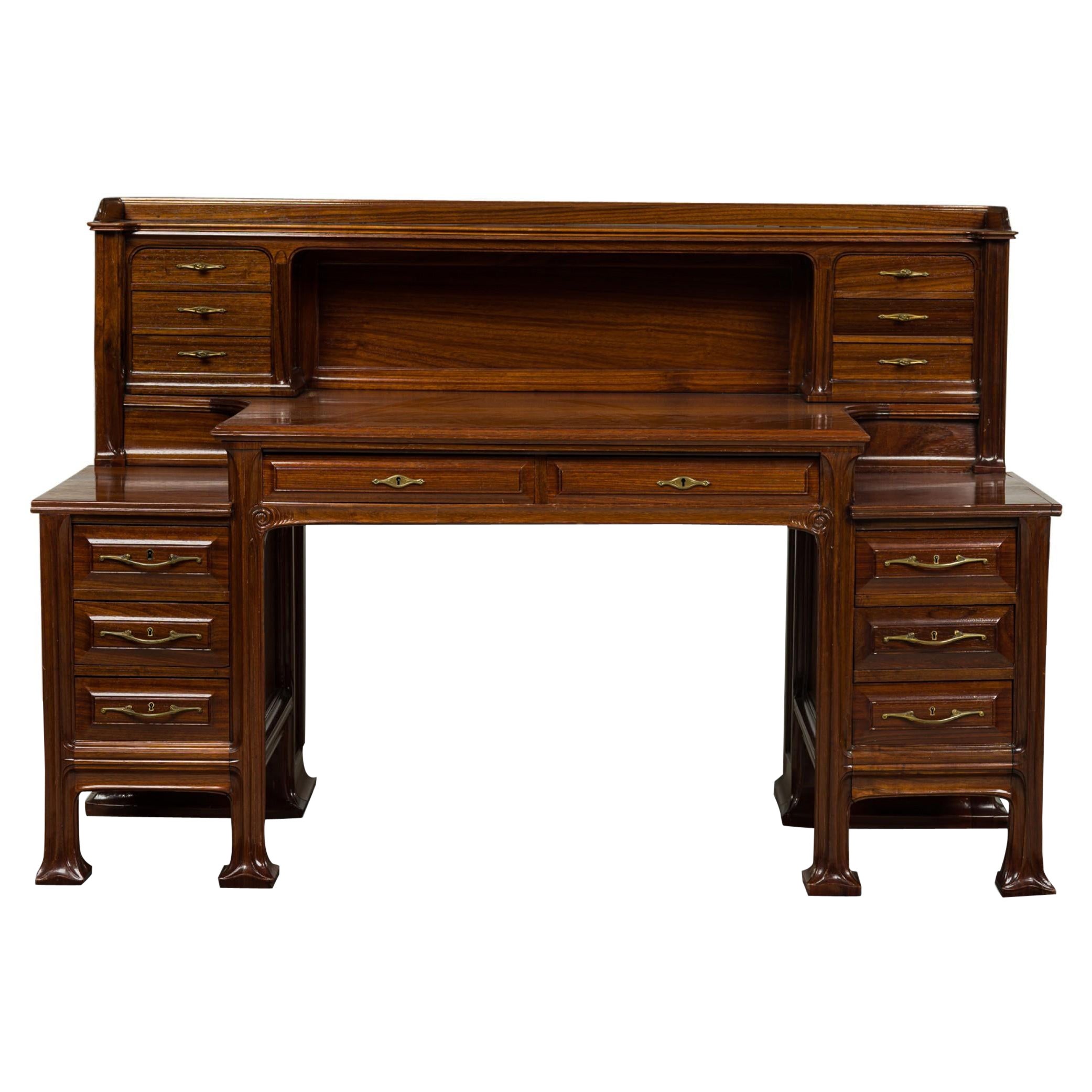 Tony Selmersheim French Art Nouveau Oak and Brass Architect's Desk For Sale