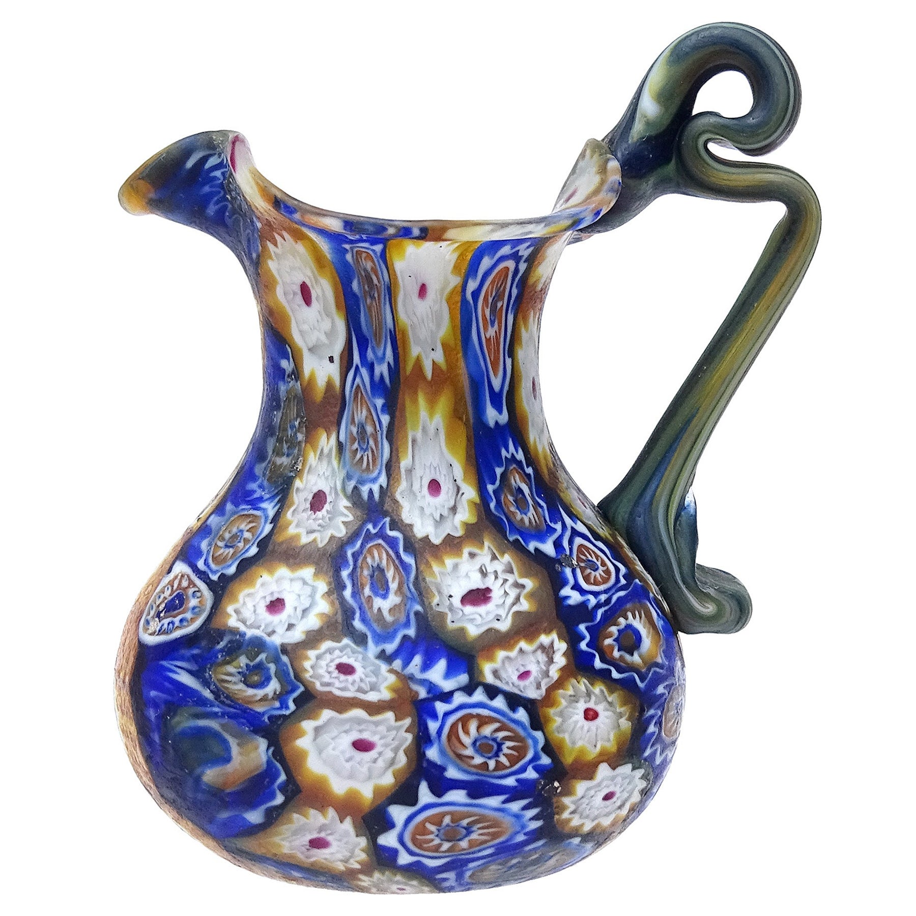 Fratelli Toso Murano Millefiori Flowers Antique Italian Art Glass Cabinet Vase For Sale