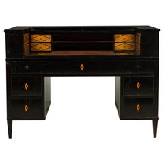 Art Deco Ebonized Pearwood Two-Tier Tambour Top Writing Desk