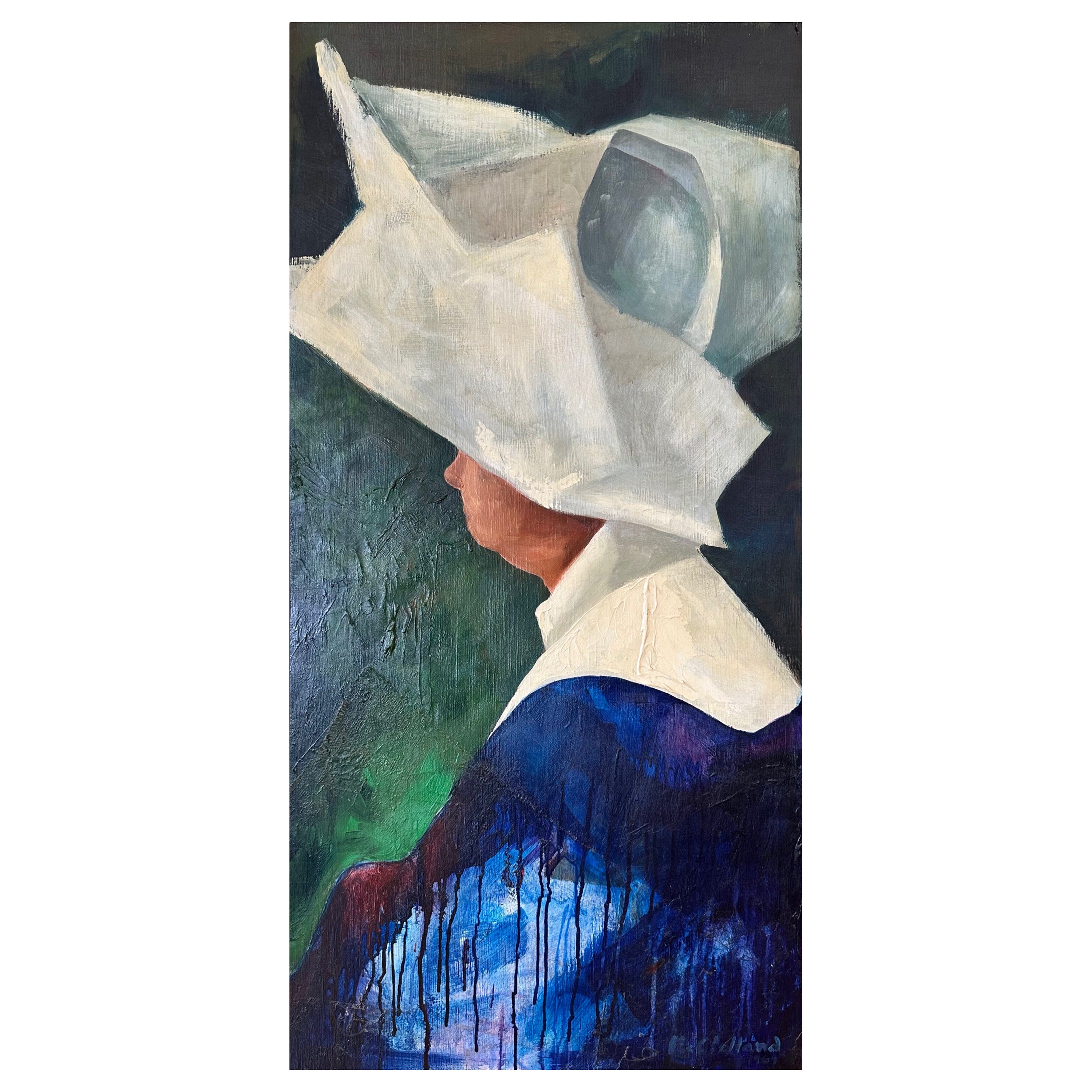 McClelland, Portrait of a Nun with Cornette, Large Oil Painting on Board, 1969 For Sale