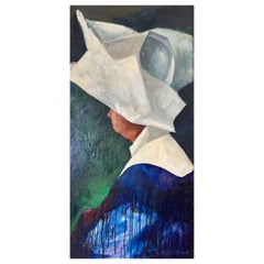 McClelland, Portrait of a Nun with Cornette, Large Oil Painting on Board, 1969