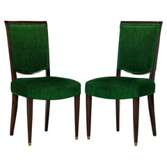 Vintage Set of 8 Jules Leleu French Art Deco Green Fabric Dining / Side Chairs