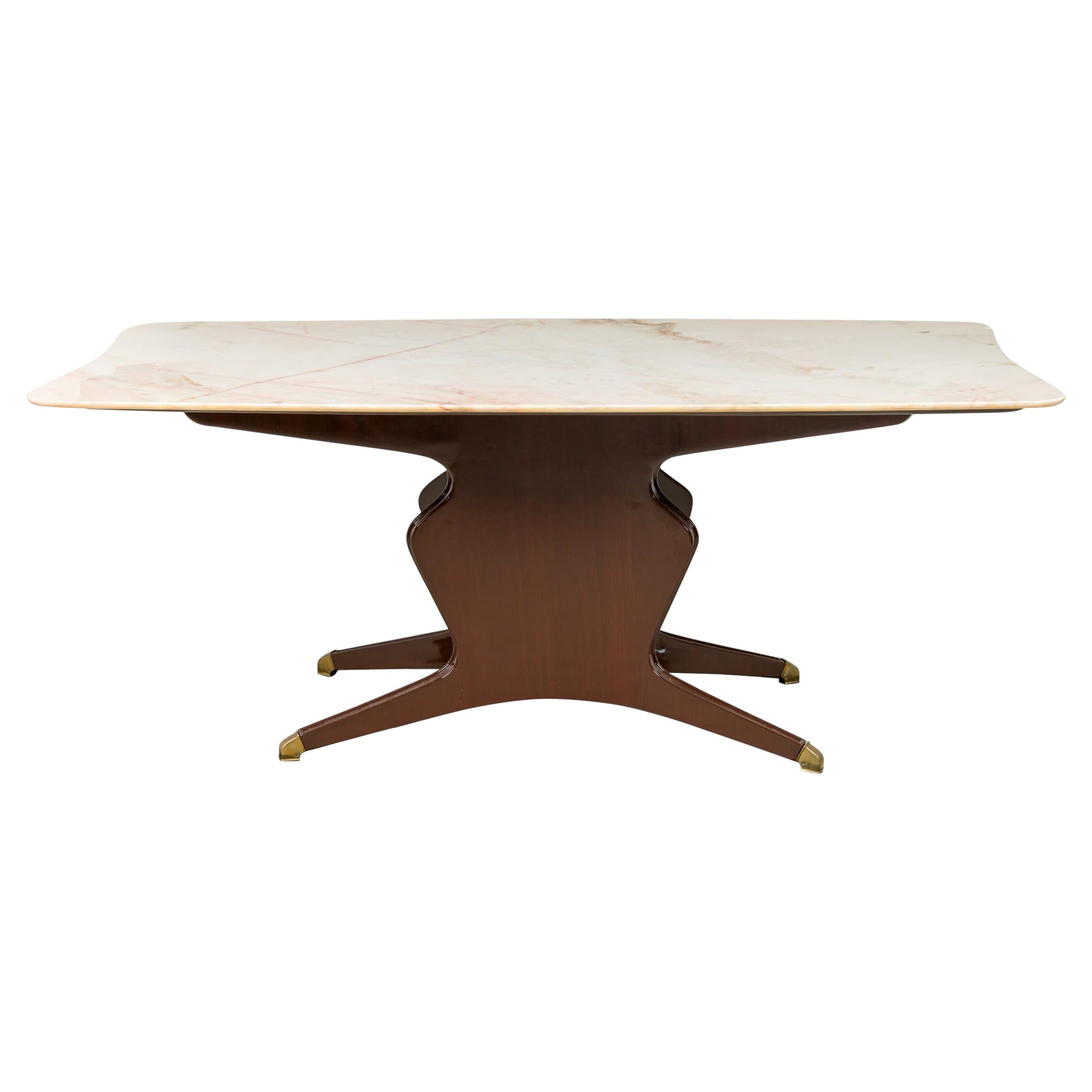 Italian Modern Mahogany, Brass, and White Onyx Dining / Conference Table For Sale