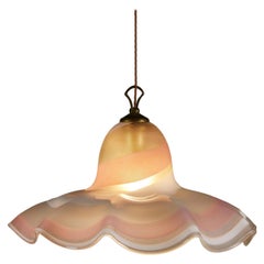 Großer italienischer rosa-weißer Murano "Fazzoletto" Taschentuch-Anhänger