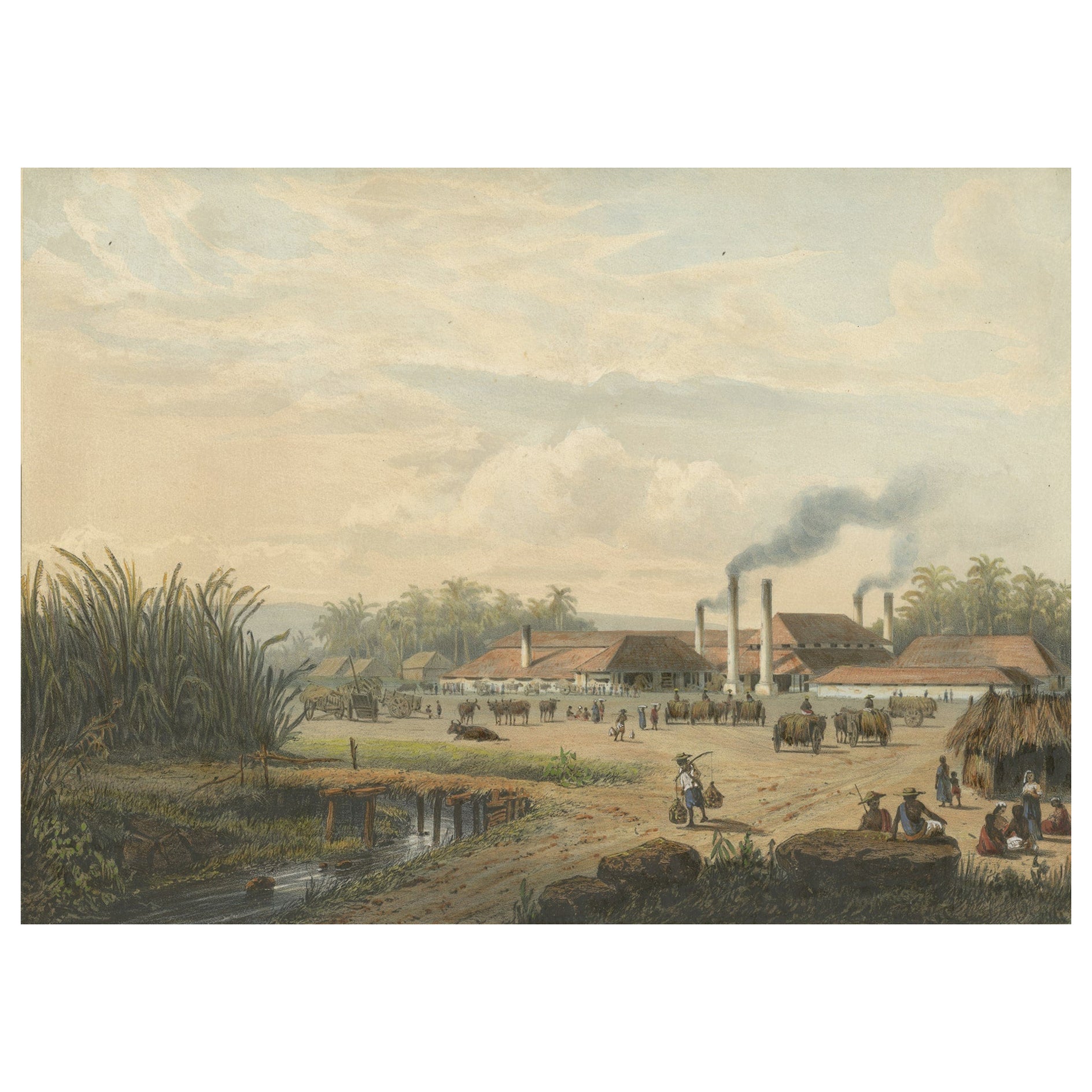 Original Chromolithograph of a Sugar Factory in Java, Indonesia, 1872 For Sale
