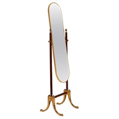 1980s Italian brass and faux wood freestanding dressing mirror