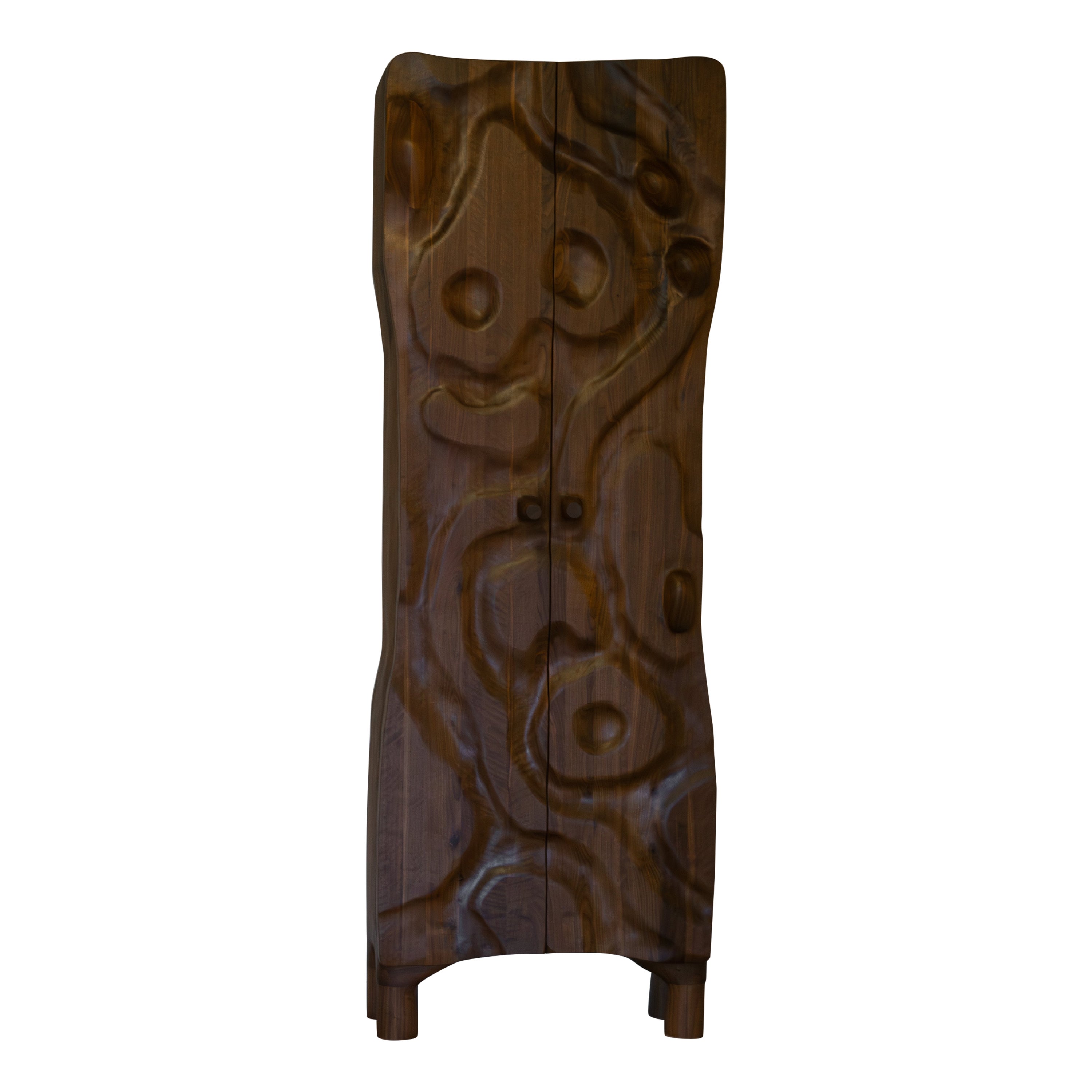 Mural Cabinet - Sculptural Shoe Cabinet in Walnut Wood For Sale