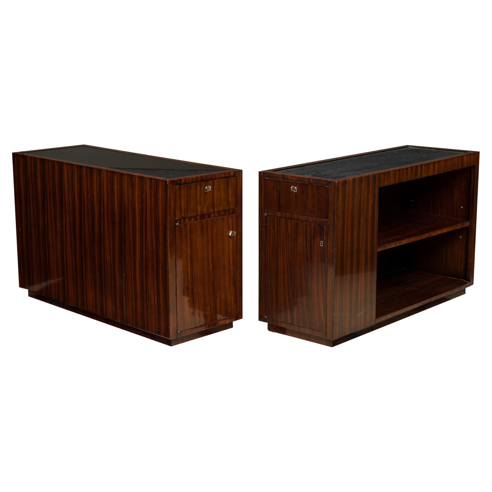 Pair of Art Deco Style Mid-Century American Ebony De Macassar Cabinets For Sale