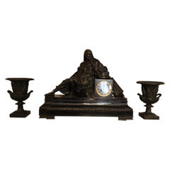 19th Century Very Impressive Bronze and Marble Faced Table Clock