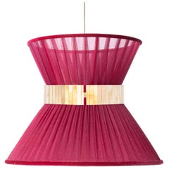 Tiffany Contemporary Hanging Lamp, 80 Ruby Silk Silvered Glass Brass