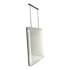 Beleuchteter, von der Decke abgehängter, rechteckiger Quadris-Spiegel mit Edelstahlrahmen