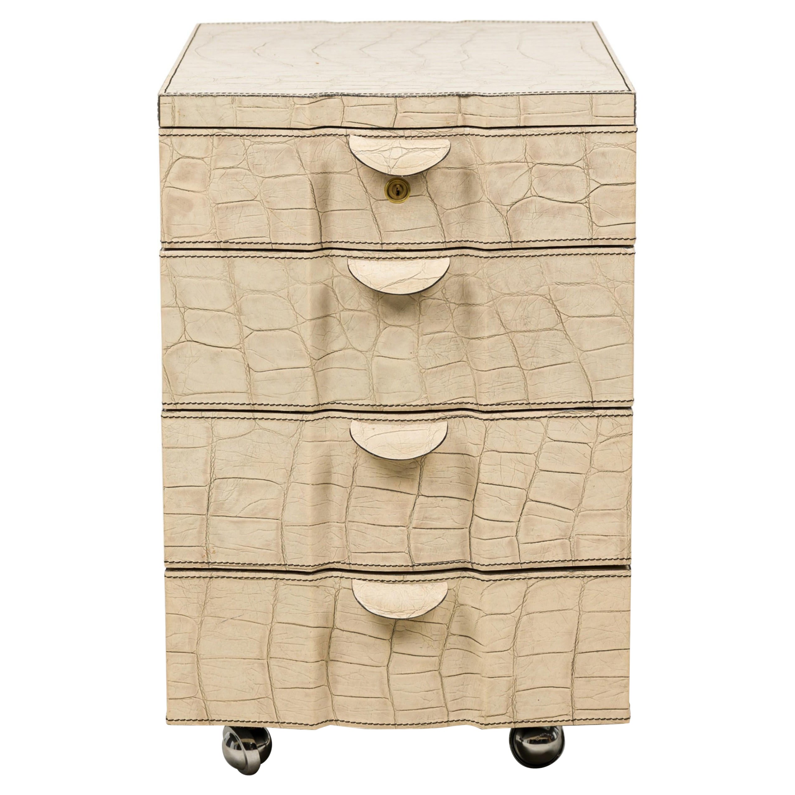Mid-Century American Embossed Faux Reptile Leather Chest / Set of Desk Drawers For Sale