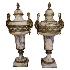 Marble Guilt Bronze Mounted Decorative Classical Urns, early to mid 19th Century