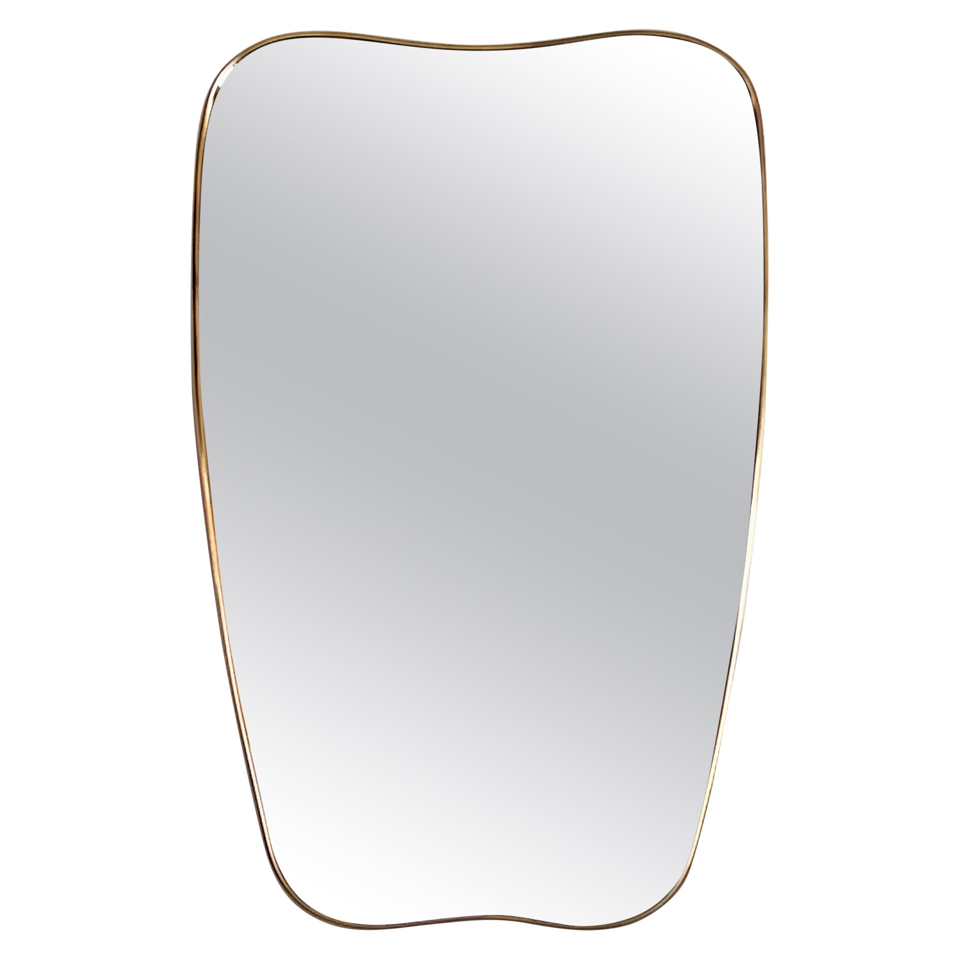 Italian Vintage Wall Mirror with Brass Frame in Giò Ponti Style, 1970s