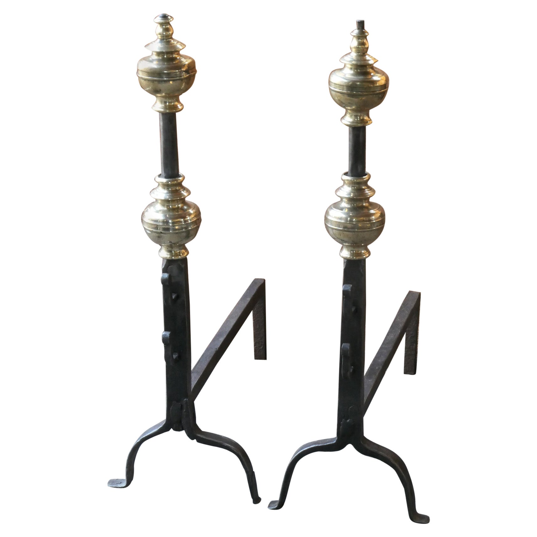 French Louis XIV Period Andirons or Firedogs, 17th Century For Sale